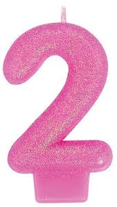 Number 2 Glitter Pink Molded Candle