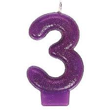 Number 3 Glitter Purple Molded Candle