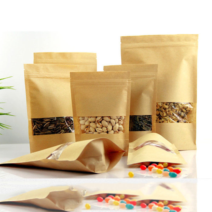Resealable Kraft Paper Bag Pouch With Window