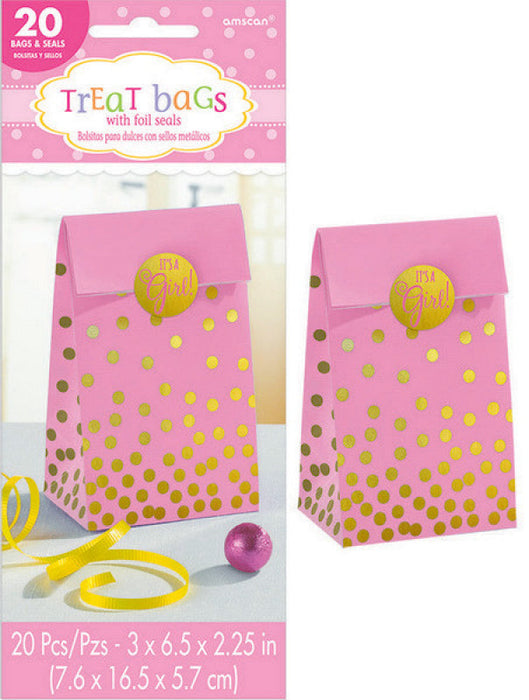 Pink Foil Stamped Paper Bags w- Stickers Favours