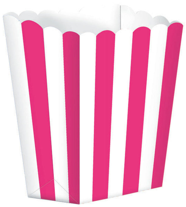 Popcorn Favor Boxes Small Striped Bright Pink