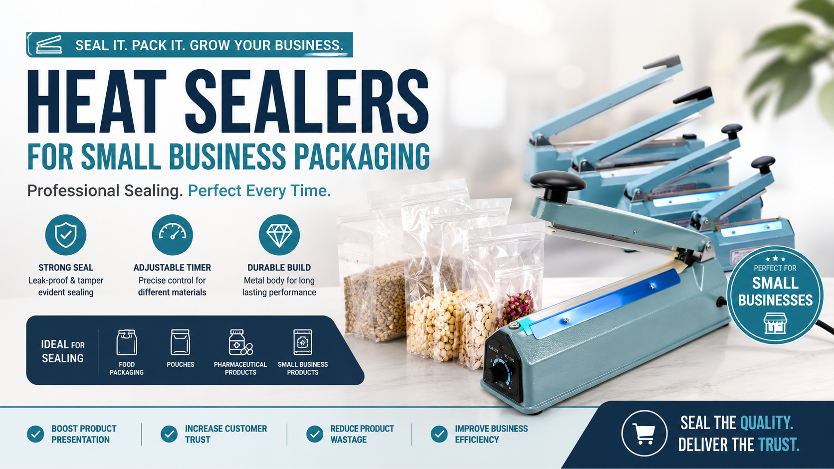 Professional heat sealer machine for small business packaging with secure pouch sealing design