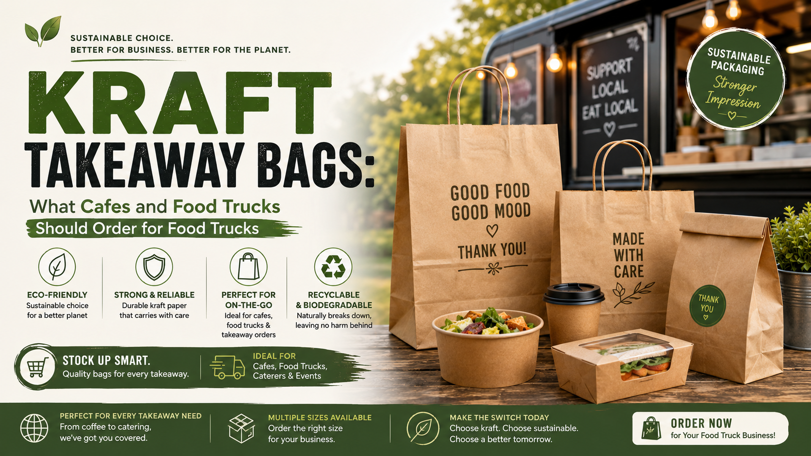 Kraft takeaway bags and food packaging for cafes and food trucks in Australia.