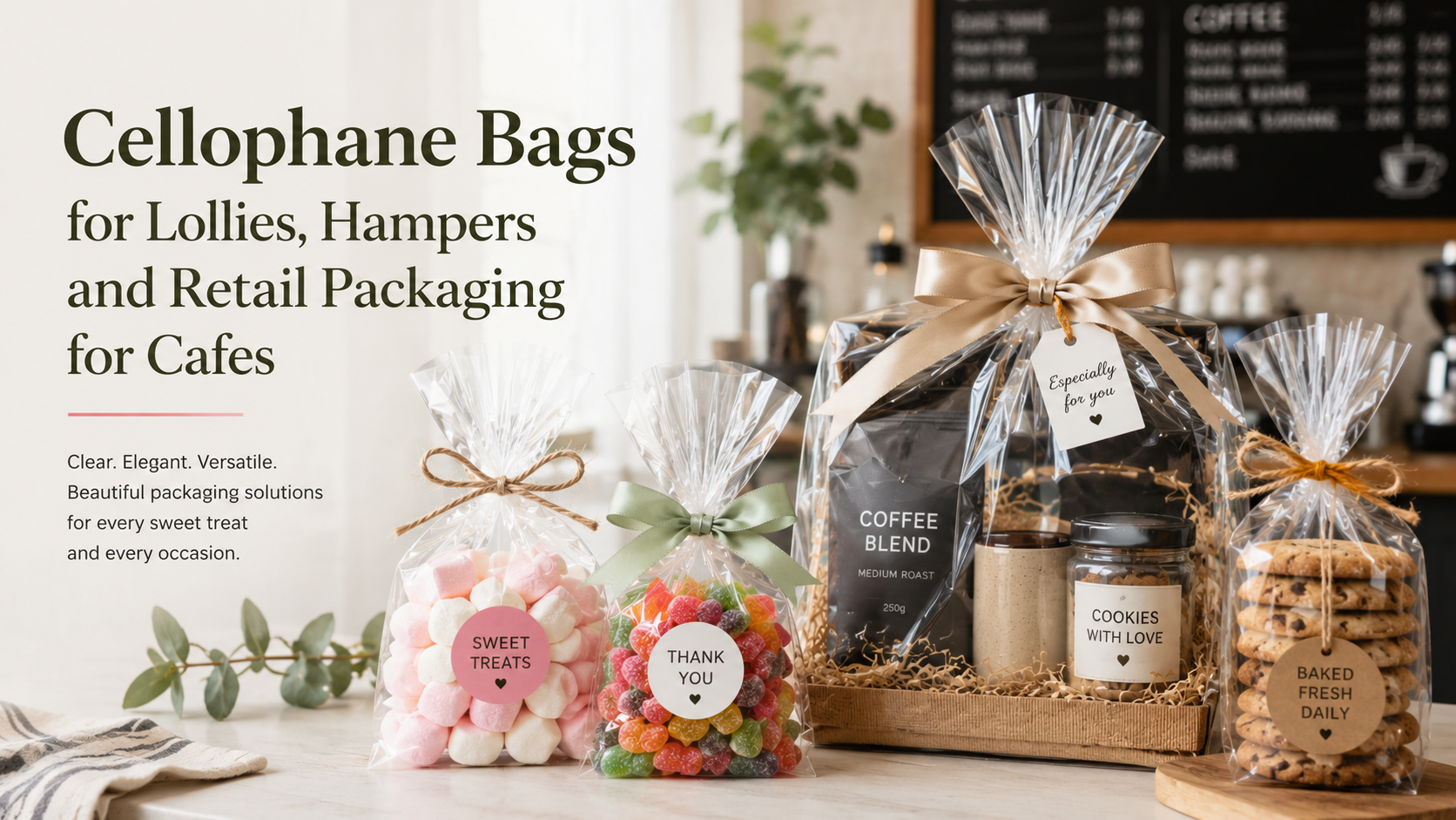 Cellophane Bags for Lollies, Hampers and Retail Packaging for Cafes