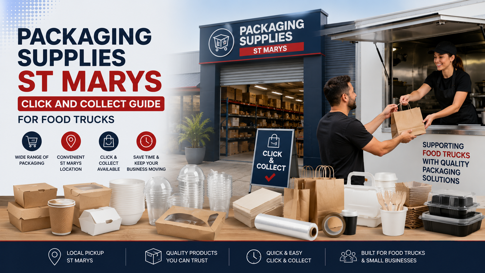 Packaging supplies in St Marys with click and collect for food trucks and takeaway businesses.