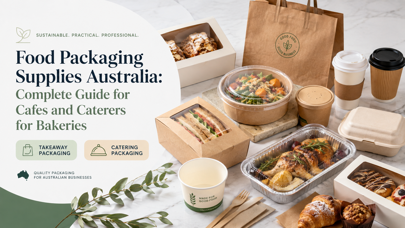 Food packaging supplies for Australian cafes, caterers and bakeries, including takeaway containers, bakery boxes, cups and paper bags.