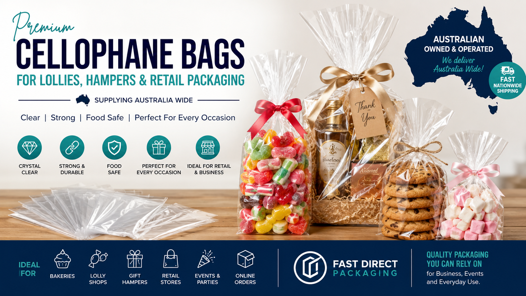 Premium Cello Bags Australia for Food, Gifts & Hamper Packaging