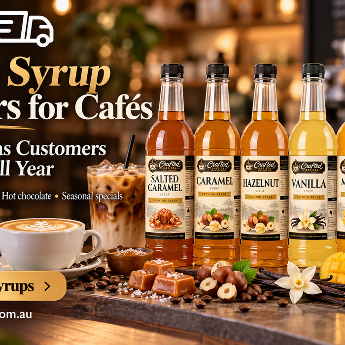 coffee syrups Australia, cafe coffee syrups, flavoured latte ideas, iced coffee flavours, coffee shop menu ideas