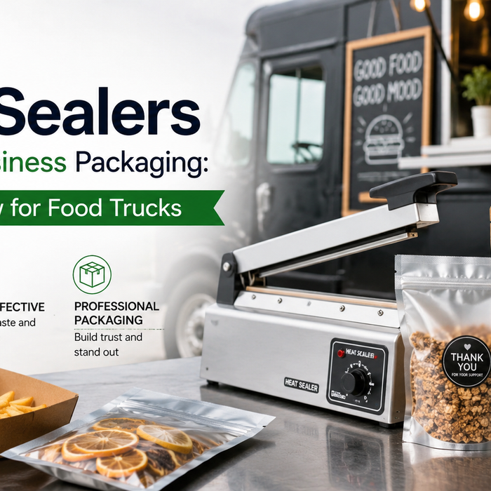 Professional heat sealing equipment sealing food pouches and takeaway packaging.