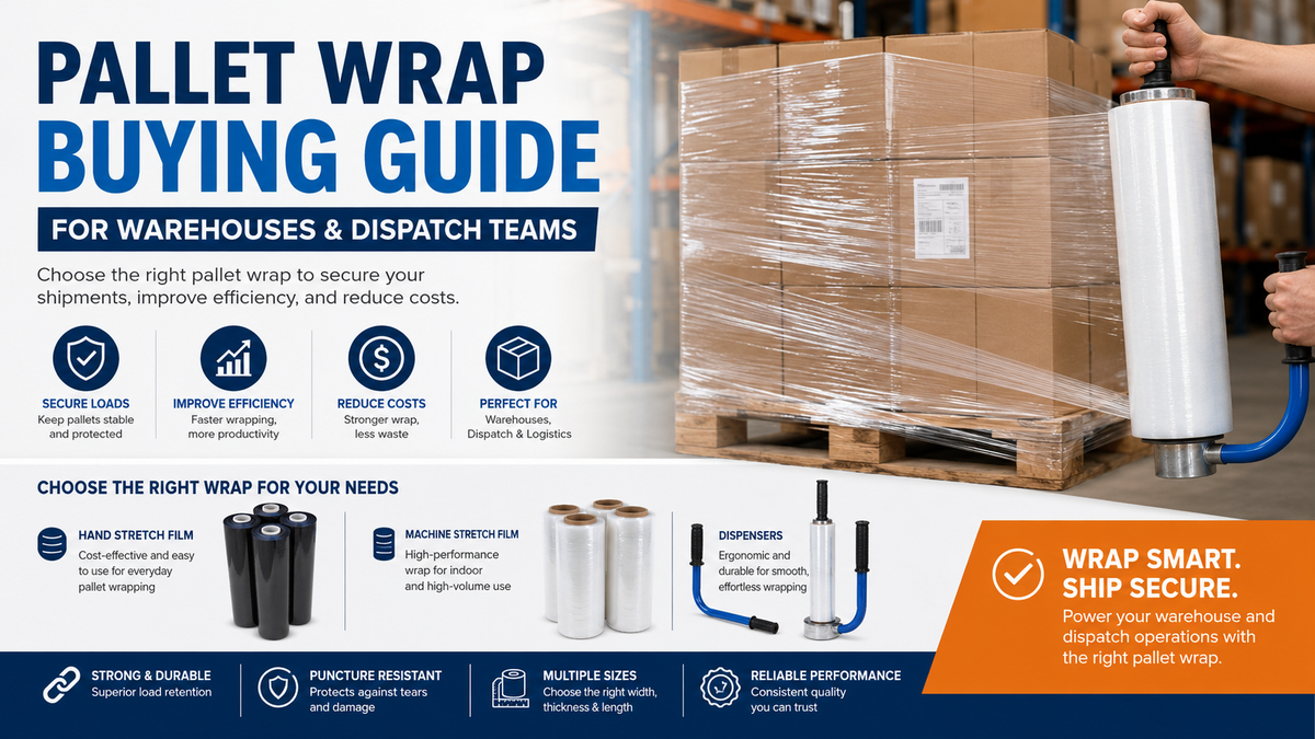 rofessional warehouse worker using pallet wrap dispenser to secure cardboard boxes on pallets – Pallet Wrap Buying Guide for Warehouses and Dispatch Teams