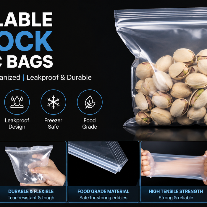 Resealable Zip Lock Plastic Bags Clear – Premium Food Grade Leakproof Storage Bags with Strong Seal for Kitchen, Home & Commercial Use