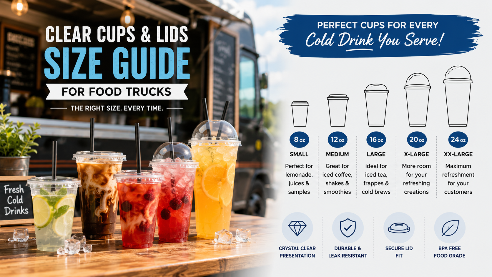 Clear Cups and Lids for Cold Drinks: Size Guide for Food Trucks