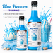 Blue Heaven dessert topping bottles with cotton candy flavor for desserts and drinks, ready to use for any occasion.