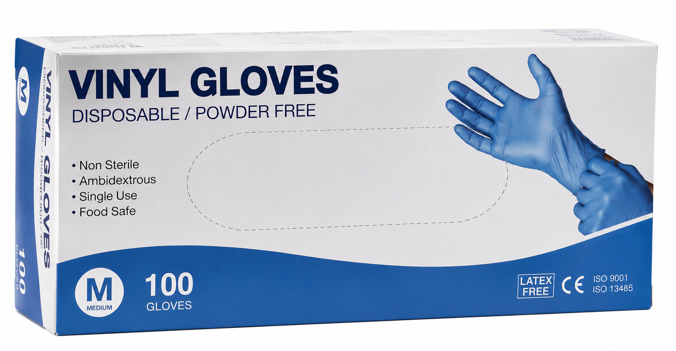 Vinyl Gloves Powder-Free Blue Medium (M) 100’s