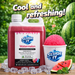 Watermelon snow cone syrup in a 2L bottle with a snow cone, vibrant color, and a refreshing look.
