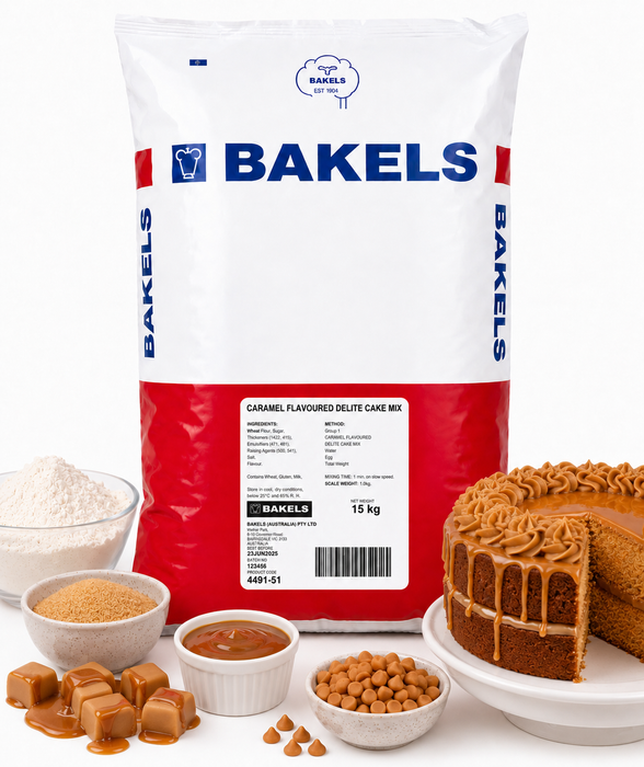 Bakels Caramel Flavoured Delite Cake Mix 15KG Bag