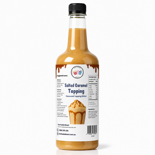 Salted Caramel Dessert Topping bottle for milkshakes and desserts, perfect for enhancing flavors and convenience.