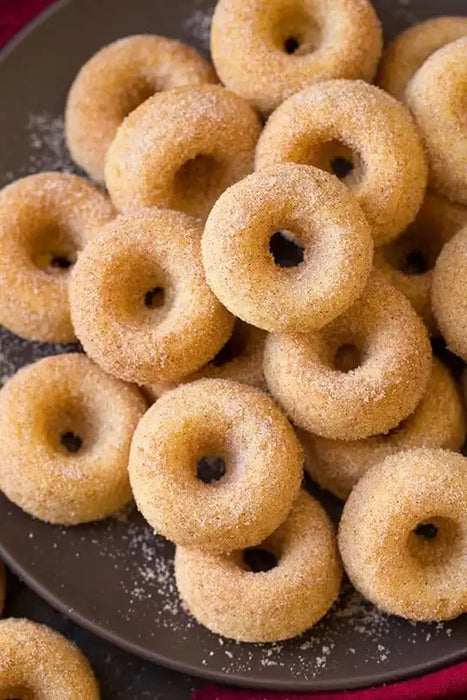 Classic Cake Donut Mix | World’s Best Tasting Donut Mix cinnamon sugar cake donuts on a plate.