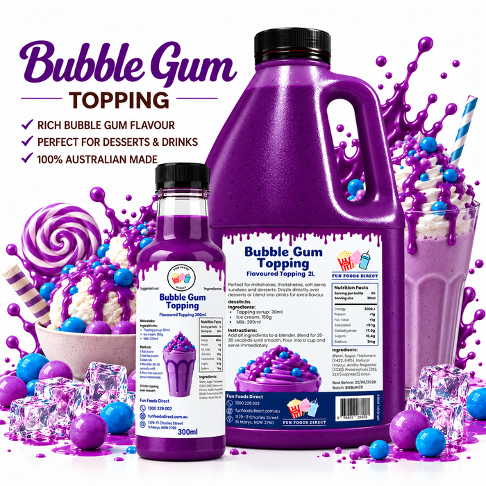 Bubble Gum Dessert Topping for Thickshakes, Sundaes & Drinks