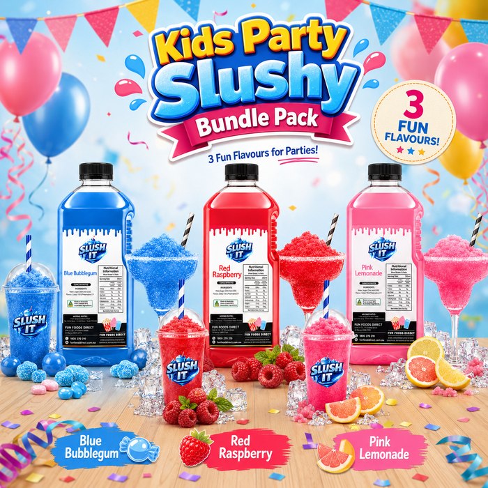 Kids Party Slushy Bundle Pack, Blue Bubblegum, Red Raspberry, and Pink Lemonade