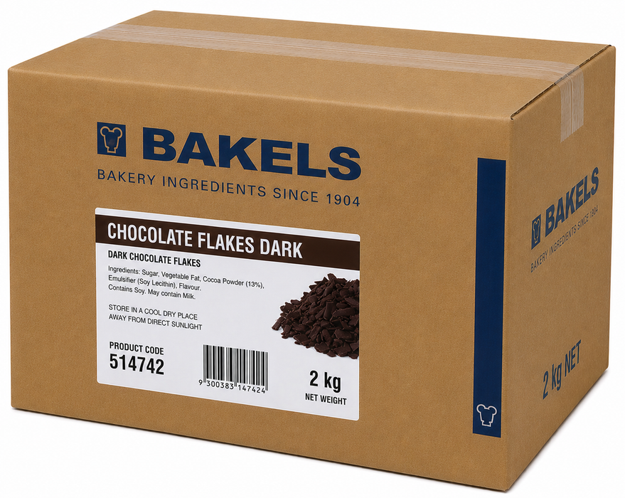 Chocolate Flakes Dark 2KG Carton – Premium Dark Chocolate Flakes for Baking, Decorating Desserts