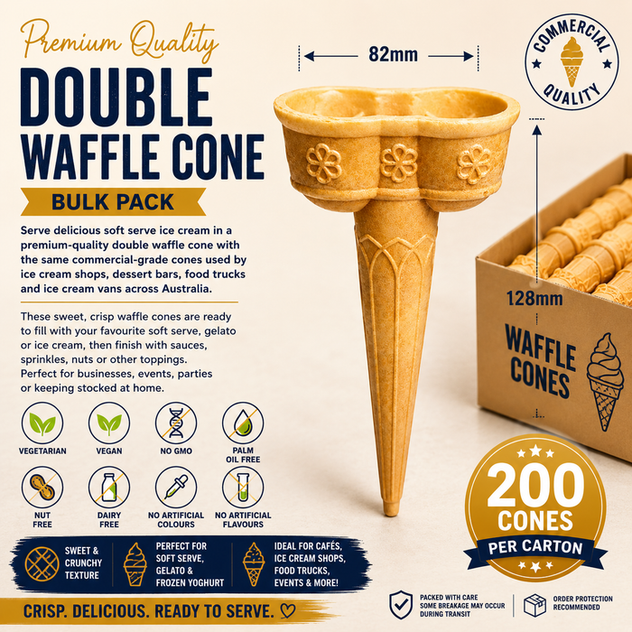 Soft Serve Ice Cream Double Cones – Bulk Pack (200 Cones)