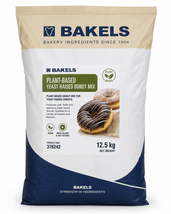 Bakels Plant-Based Yeast Raised Donut Mix 12.5KG – Vegan Donut Premix for Soft &amp; Fluffy Doughnuts