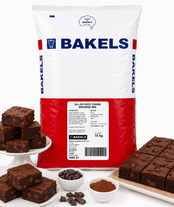Bakels All-In Choc Chunk Brownie Mix 15 KG Bag