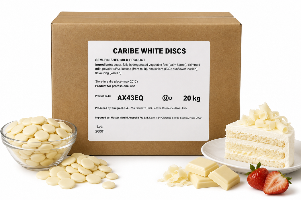 Master Martini Caribe White Compound Chocolate Discs – 20kg