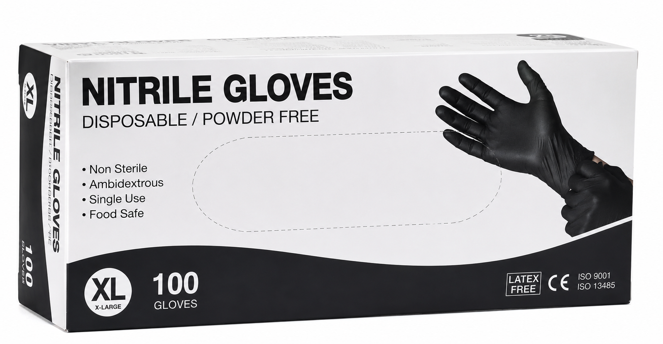 Nitrile Black Gloves Powder-Free Extra Large (XL) 100’s