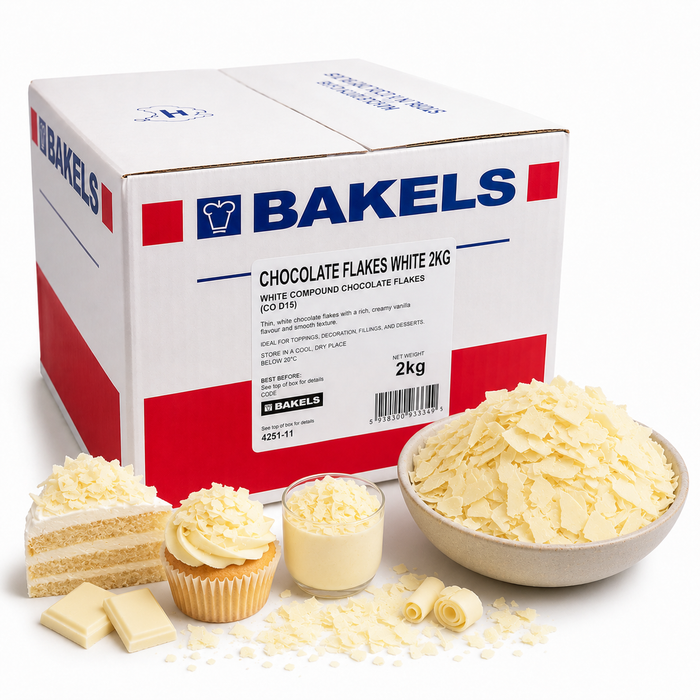 Chocolate Flakes White 2KG Carton – Premium White Chocolate Flakes for Baking, Decorating & amp; Desserts