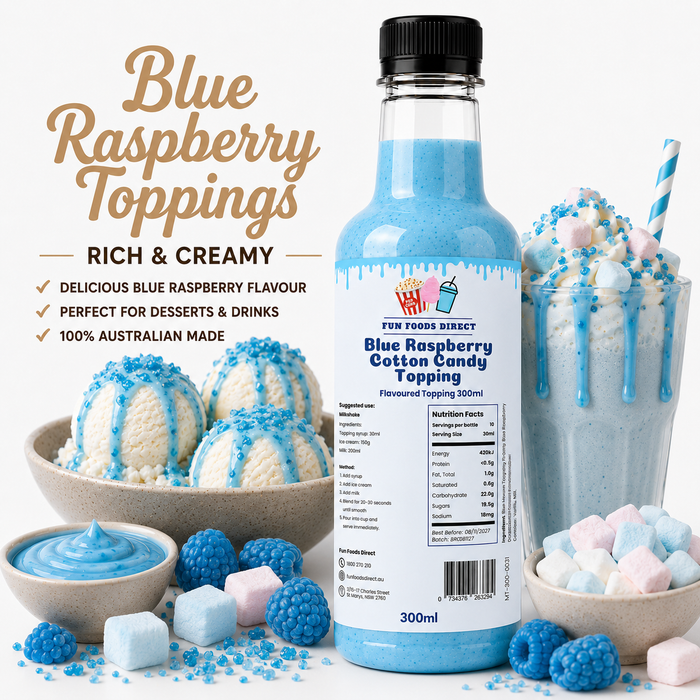 Blue Raspberry Cotton Candy Premium Milkshake Syrup & Dessert Topping for Thickshakes, Sundaes & Drinks (Copy)