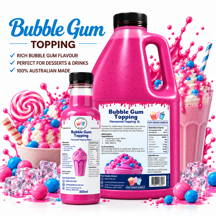 Bubble Gum Dessert Topping for Thickshakes, Sundaes & Drinks