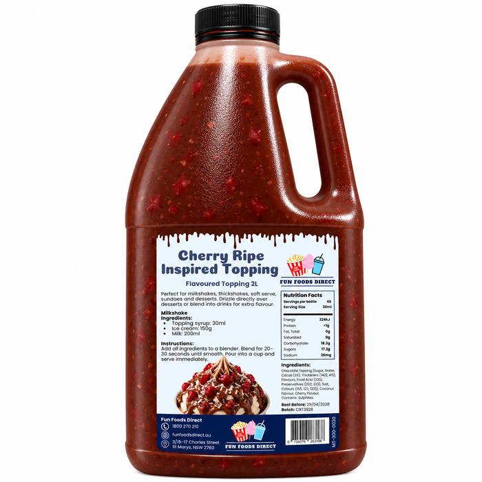 Cherry Ripe Inspired Premium Milkshake Syrup & Dessert Topping for Thickshakes, Sundaes & Drinks