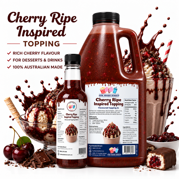 Cherry Ripe Inspired Premium Milkshake Syrup & Dessert Topping for Thickshakes, Sundaes & Drinks