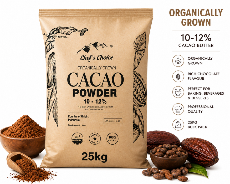 Chef's Choice Organically Grown 10–12% Cacao Powder – 25kg