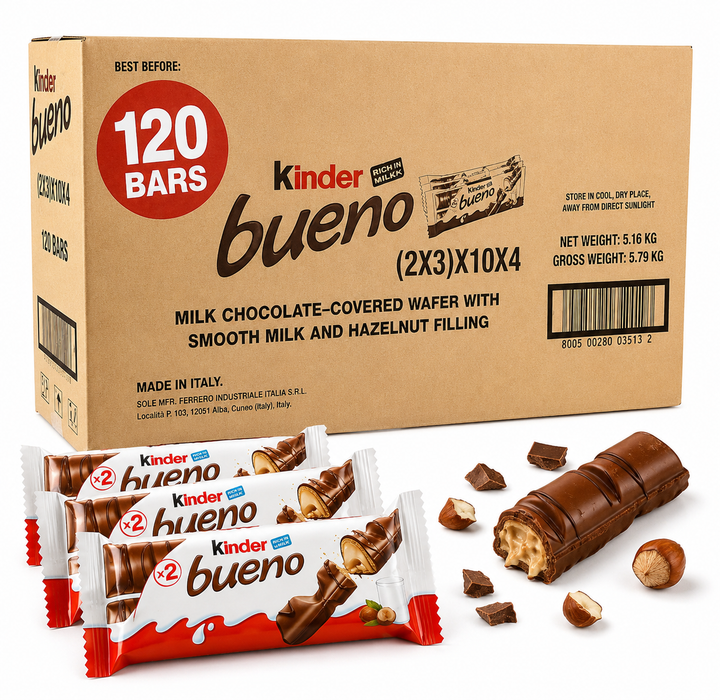 Kinder Bueno Bars 43g x 120 Bars – Bulk Box