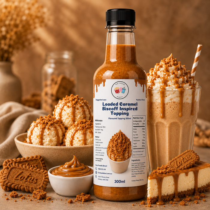Caramel Biscoff Inspired Premium Milkshake Syrup & Dessert Topping for Thickshakes, Sundaes & Drinks