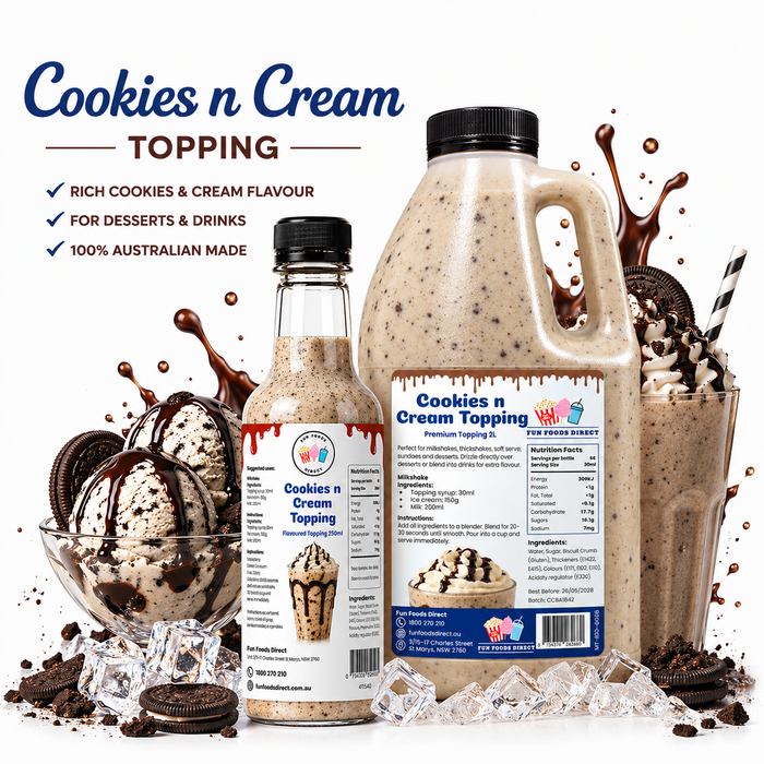 Cookies n Cream Dessert Topping for Thickshakes, Sundaes & Drinks