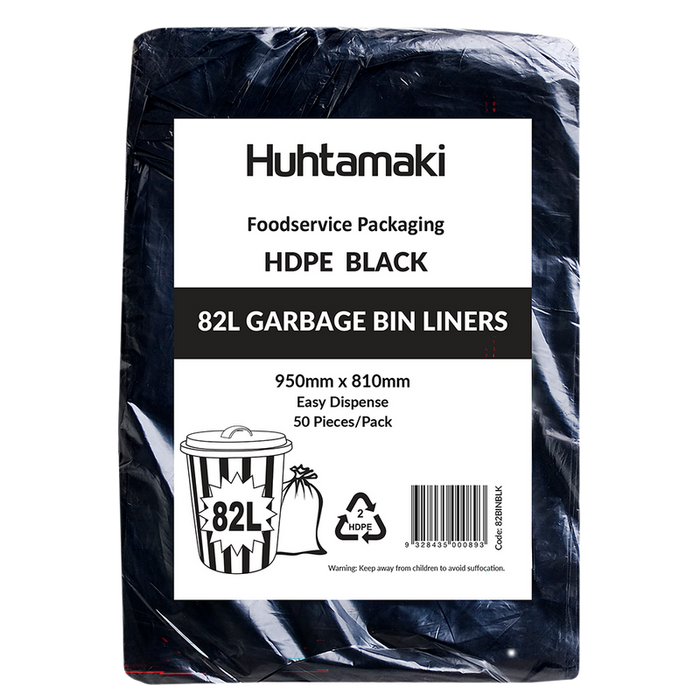 HDPE 82L Black Bin Liners 950 x 810mm | 500/Carton
