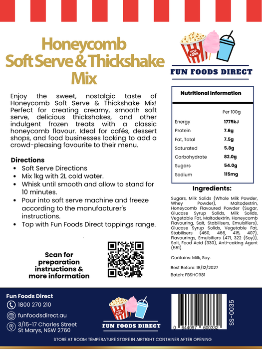 Honeycomb Soft Serve & Thickshake Mix