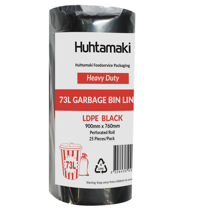 LDPE 73L Black Heavy Duty Bin Liner Rolls 900 x 760mm | 250/Carton