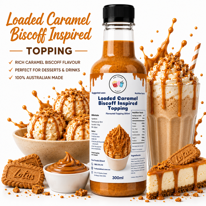 Loaded Caramel Biscoff Inspired Premium Milkshake Syrup & Dessert Topping for Thickshakes, Sundaes & Drinks