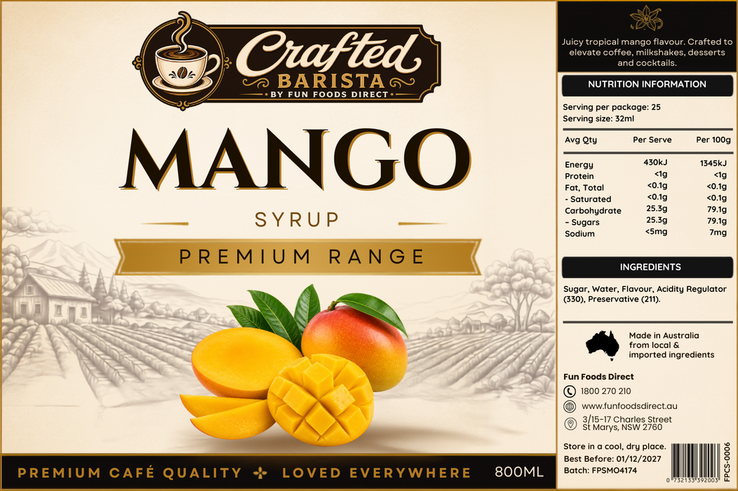 Mango Syrup Premium Range 800mL | Juicy Tropical Mango Café Syrup