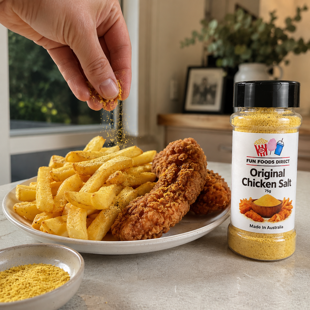Chicken salt Australia seasoning guide with chips chicken and savoury foods