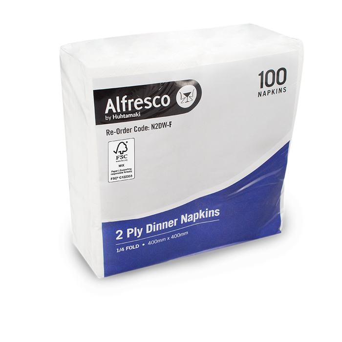 2 Ply White Dinner Napkin 1/4 Fold FSC Mix Credit 100/pack
