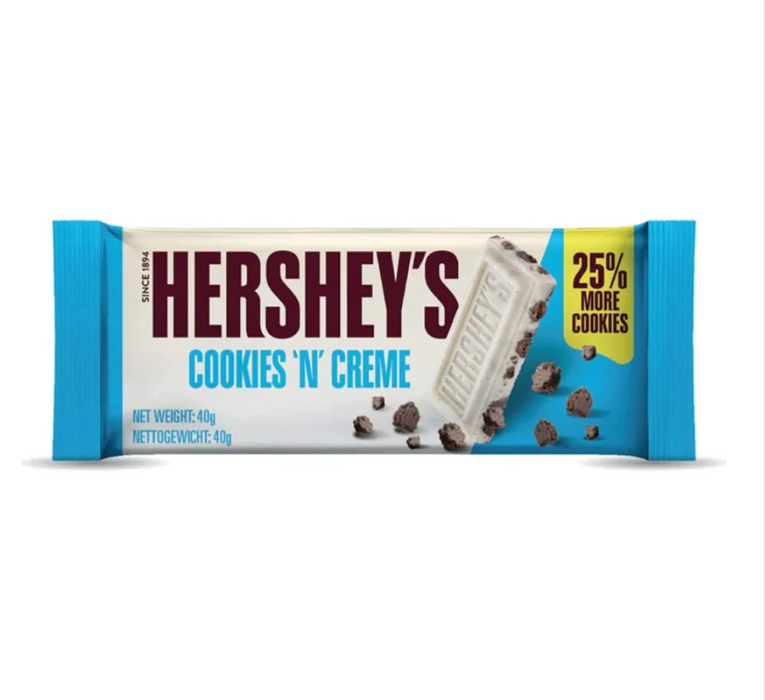 Hershey's Cookies 'n' Creme 40g | Smooth White Creme with Crunchy Chocolate Cookie Pieces