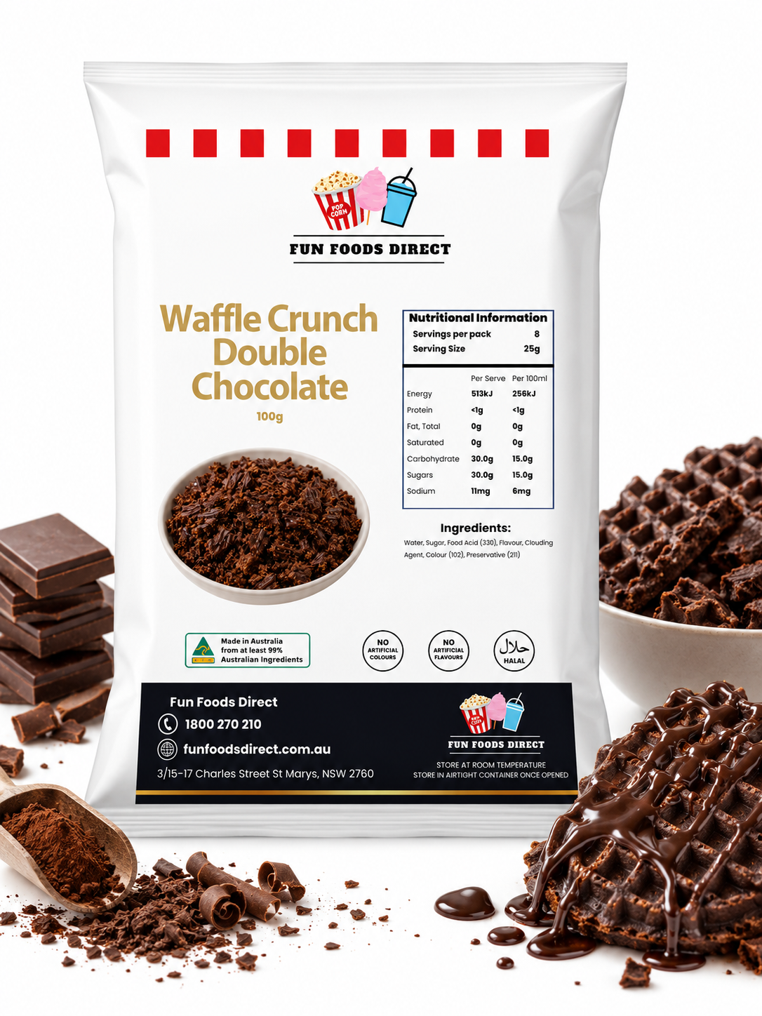 Waffle Crunch Double Chocolate 100g | Crunchy Chocolate Dessert Toppin ...