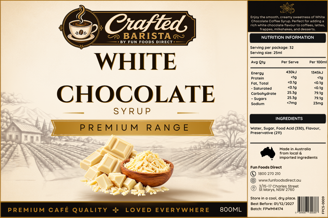 White Chocolate Syrup Premium Range 800mL | Café Syrup