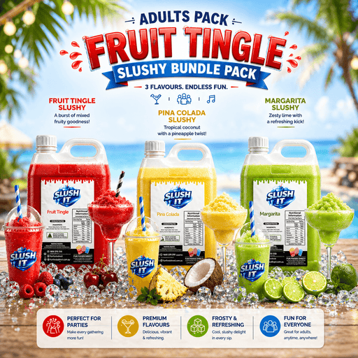 Adults Slushy Bundle Pack - Fruit Tingle, Piña Colada, and Margarita - Refreshing slushy flavors for adults.